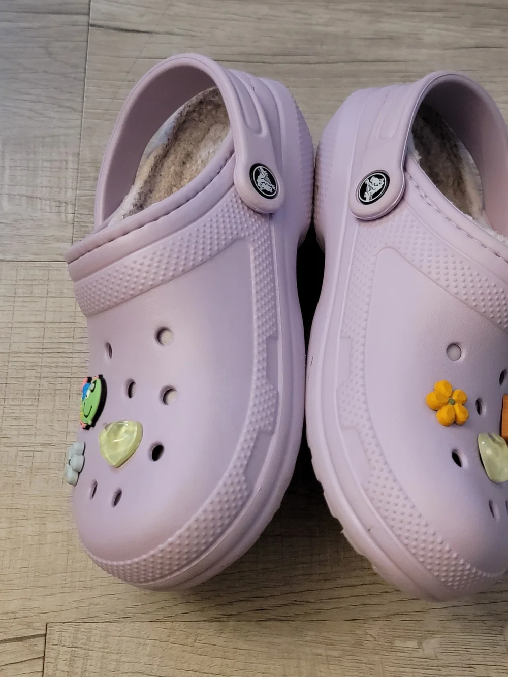 CROCS Kids Light Purple Fuzzy-Lined Clogs with Decorative Charms